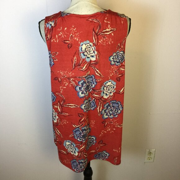 Knox Rose Blouse Tank Top Sz M Womans Red Blue Floral V-neck Sleeveless Stretch - Picture 2 of 10